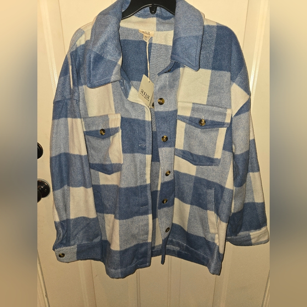 a.n.a Blue Plaid Midweight Womens Shirt Jacket-size XXL